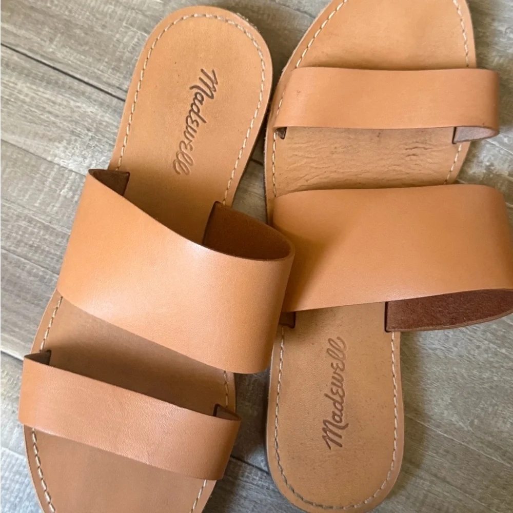 Madewell Leather Tan Slide Sandal with Double Stitching - Picture 3 of 4